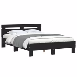 vidaXL Bed Frame with Headboard and LED Bed Base Bedstead Matress Foundation - black, 135 x 190 cm