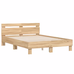 vidaXL Bed Frame with Headboard and LED Bed Base Bedstead Matress Foundation - sonoma oak, 135 x 190 cm - Additional view 5