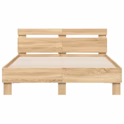 vidaXL Bed Frame with Headboard and LED Bed Base Bedstead Matress Foundation - sonoma oak, 135 x 190 cm - Additional view 6