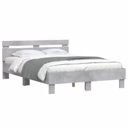 vidaXL Bed Frame with Headboard and LED Bed Base Bedstead Matress Foundation - concrete grey, 135 x 190 cm - Additional view 2