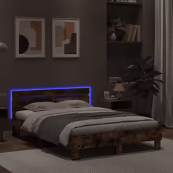 vidaXL Bed Frame with Headboard and LED Bed Base Bedstead Matress Foundation - smoked oak, 135 x 190 cm - Additional view 4
