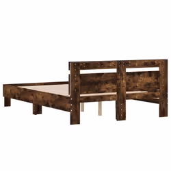 vidaXL Bed Frame with Headboard and LED Bed Base Bedstead Matress Foundation - smoked oak, 135 x 190 cm - Additional view 8