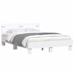 vidaXL Bed Frame with Headboard and LED Bed Base Bedstead Matress Foundation - white, 120 x 190 cm - Additional view 2
