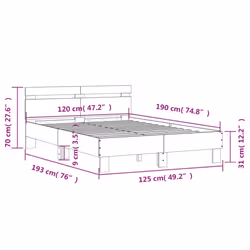 vidaXL Bed Frame with Headboard and LED Bed Base Bedstead Matress Foundation - white, 120 x 190 cm - Additional view 3