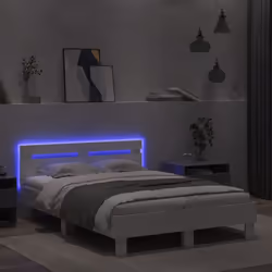 vidaXL Bed Frame with Headboard and LED Bed Base Bedstead Matress Foundation - white, 120 x 190 cm - Additional view 4