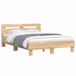 vidaXL Bed Frame with Headboard and LED Bed Base Bedstead Matress Foundation - sonoma oak, 120 x 190 cm - Additional view 2