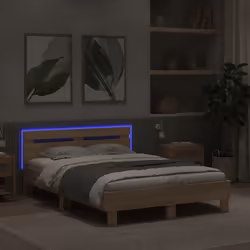 vidaXL Bed Frame with Headboard and LED Bed Base Bedstead Matress Foundation - sonoma oak, 120 x 190 cm - Additional view 4