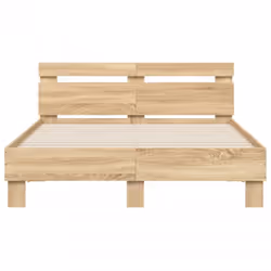 vidaXL Bed Frame with Headboard and LED Bed Base Bedstead Matress Foundation - sonoma oak, 120 x 190 cm - Additional view 6