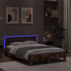 vidaXL Bed Frame with Headboard and LED Bed Base Bedstead Matress Foundation - smoked oak, 120 x 190 cm - Additional view 4