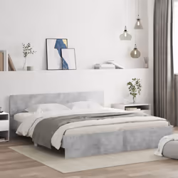vidaXL Bed Frame with Headboard and LED Bed Base Mattress Foundation Bedstead - concrete grey, 200 x 200 cm - Additional view 2