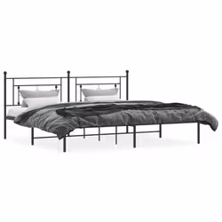 vidaXL Metal Bed Frame Home Bedroom Bed Base Mattress Foundation Bedstead - black, 200 x 200 cm/with headboard - Additional view 2