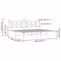 vidaXL Metal Bed Frame Home Bedroom Bed Base Mattress Foundation Bedstead - black, 200 x 200 cm/with headboard - Additional view 3
