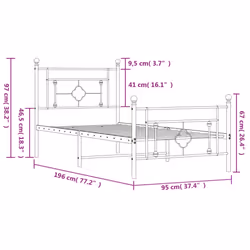 vidaXL Metal Bed Frame Home Bedroom Bed Base Mattress Foundation Bedstead - black, 90 x 190 cm/with headboard & footboard - Additional view 10