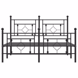 vidaXL Metal Bed Frame Home Bedroom Bed Base Mattress Foundation Bedstead - black, 135 x 190 cm/with headboard & footboard - Additional view 4