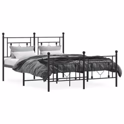vidaXL Metal Bed Frame Home Bedroom Bed Base Mattress Foundation Bedstead - black, 140 x 190 cm/with headboard & footboard - Additional view 2