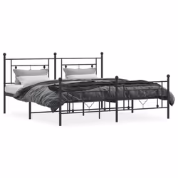 vidaXL Metal Bed Frame Home Bedroom Bed Base Mattress Foundation Bedstead - black, 183 x 213 cm/with headboard & footboard - Additional view 2