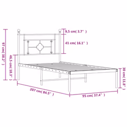 vidaXL Metal Bed Frame Home Bedroom Bed Base Mattress Foundation Bedstead - white, 90 x 200 cm/with headboard - Additional view 10