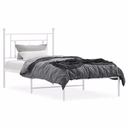 vidaXL Metal Bed Frame Home Bedroom Bed Base Mattress Foundation Bedstead - white, 90 x 200 cm/with headboard - Additional view 2