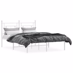vidaXL Metal Bed Frame Home Bedroom Bed Base Mattress Foundation Bedstead - white, 135 x 190 cm/with headboard - Additional view 2
