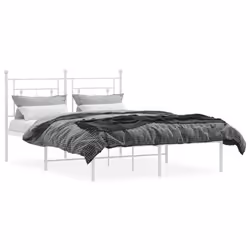 vidaXL Metal Bed Frame Home Bedroom Bed Base Mattress Foundation Bedstead - white, 140 x 190 cm/with headboard - Additional view 2