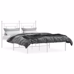 vidaXL Metal Bed Frame Home Bedroom Bed Base Mattress Foundation Bedstead - white, 140 x 200 cm/with headboard - Additional view 2