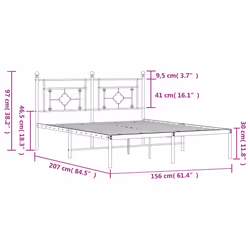 vidaXL Metal Bed Frame Home Bedroom Bed Base Mattress Foundation Bedstead - with headboard, 150 x 200 cm - Additional view 10