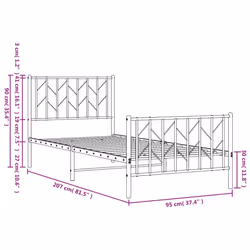 vidaXL Metal Bed Frame with Headboard Mattress Foundation Black 80x200 cm - black, 90 x 200 cm/ with headboard & footboard - Additional view 3