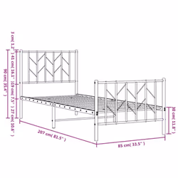 vidaXL Metal Bed Frame with Headboard Mattress Foundation Black 80x200 cm - white, 80 x 200 cm/ with headboard & footboard - Additional view 3