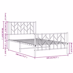 vidaXL Metal Bed Frame with Headboard Mattress Foundation Black 80x200 cm - white, 100 x 190 cm/ with headboard & footboard - Additional view 3