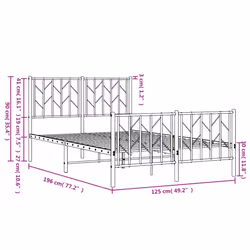 vidaXL Metal Bed Frame with Headboard Mattress Foundation Black 80x200 cm - white, 120 x 190 cm/ with headboard & footboard - Additional view 9
