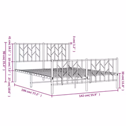 vidaXL Metal Bed Frame with Headboard Mattress Foundation Black 80x200 cm - white, 135 x 190 cm/ with headboard & footboard - Additional view 3
