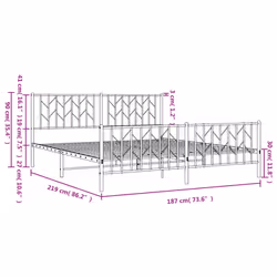 vidaXL Metal Bed Frame with Headboard Mattress Foundation Black 80x200 cm - white, 183 x 213 cm/ with headboard & footboard - Additional view 3
