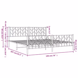 vidaXL Metal Bed Frame with Headboard Mattress Foundation Black 80x200 cm - white, 193 x 203 cm/ with headboard & footboard - Additional view 3