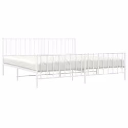 vidaXL Metal Bed Frame with Headboard Mattress Foundation Black 80x200 cm - white, 200 x 200 cm/ with headboard & footboard - Additional view 2
