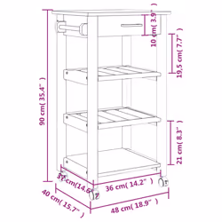 vidaXL Kitchen Trolley Rolling Cart Storage Cart Trolley MONZA Solid Wood Pine - white, 48 x 40 x 90 cm - Additional view 8