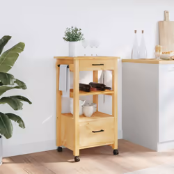 vidaXL Kitchen Trolley Rolling Cart Storage Cart Trolley MONZA Solid Wood Pine - brown