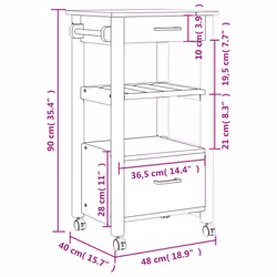 vidaXL Kitchen Trolley Rolling Cart Storage Cart Trolley MONZA Solid Wood Pine - brown - Additional view 8