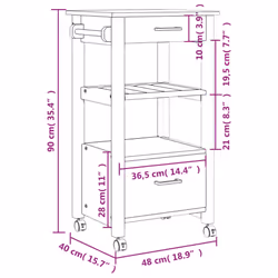 vidaXL Kitchen Trolley Rolling Cart Storage Cart Trolley MONZA Solid Wood Pine - grey - Additional view 8