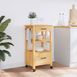 vidaXL Kitchen Trolley Rolling Cart Storage Cart Trolley MONZA Solid Wood Pine - brown - Additional view 2