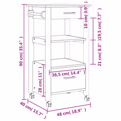 vidaXL Kitchen Trolley Rolling Cart Storage Cart Trolley MONZA Solid Wood Pine - grey - Additional view 8