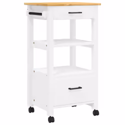 vidaXL Kitchen Trolley Rolling Cart Storage Cart Trolley MONZA Solid Wood Pine - white