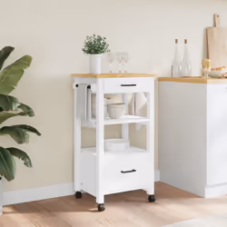 vidaXL Kitchen Trolley Rolling Cart Storage Cart Trolley MONZA Solid Wood Pine - white
