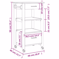 vidaXL Kitchen Trolley Rolling Cart Storage Cart Trolley MONZA Solid Wood Pine - white