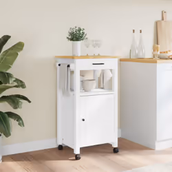 vidaXL Kitchen Trolley Rolling Cart Storage Cart Trolley MONZA Solid Wood Pine - white