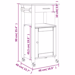 vidaXL Kitchen Trolley Rolling Cart Storage Cart Trolley MONZA Solid Wood Pine - white - Additional view 8