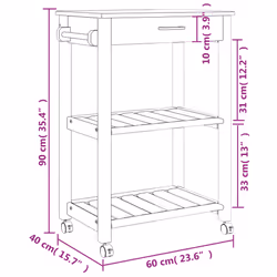vidaXL Kitchen Trolley Rolling Cart Storage Cart Trolley MONZA Solid Wood Pine - grey, 60 x 40 x 90 cm
