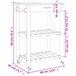 vidaXL Kitchen Trolley Rolling Cart Storage Cart Trolley MONZA Solid Wood Pine - white, 60 x 40 x 90 cm - Additional view 8
