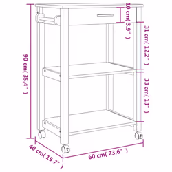 vidaXL Kitchen Trolley Rolling Cart Storage Cart Trolley MONZA Solid Wood Pine - white, 60 x 40 x 90 cm