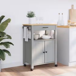 vidaXL Kitchen Trolley Rolling Cart Storage Cart Trolley MONZA Solid Wood Pine - grey, 60 x 40 x 90 cm - Additional view 2