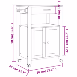 vidaXL Kitchen Trolley Rolling Cart Storage Cart Trolley MONZA Solid Wood Pine - grey, 60 x 40 x 90 cm - Additional view 8